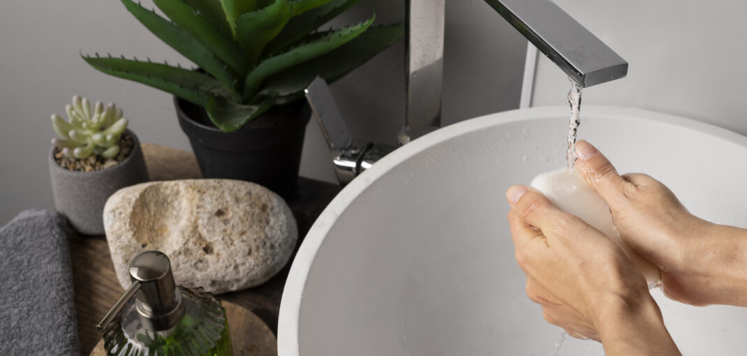 Krom lavabo bataryası ile el yıkama – banyo su armatürleri kullanımı